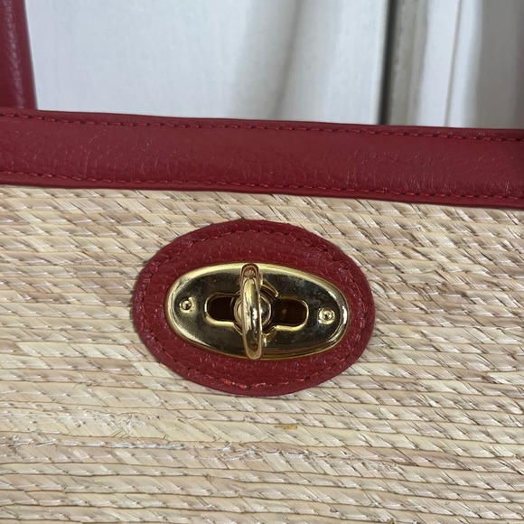 $208 By Del Rio Straw Tote Bag Women Red NEW Sequined Lips Tassel Pom Pom Large - Picture 10 of 16